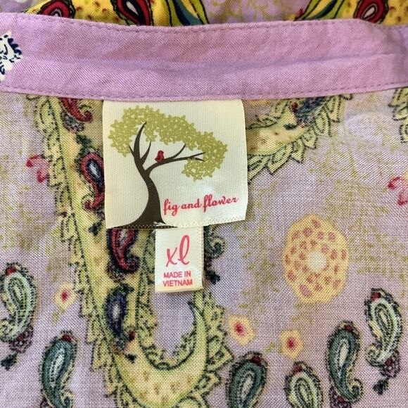 Anthropologie Fig & Flower Lavender Multicolor Paisley Boho Peasant Tunic Blouse - Picture 6 of 7